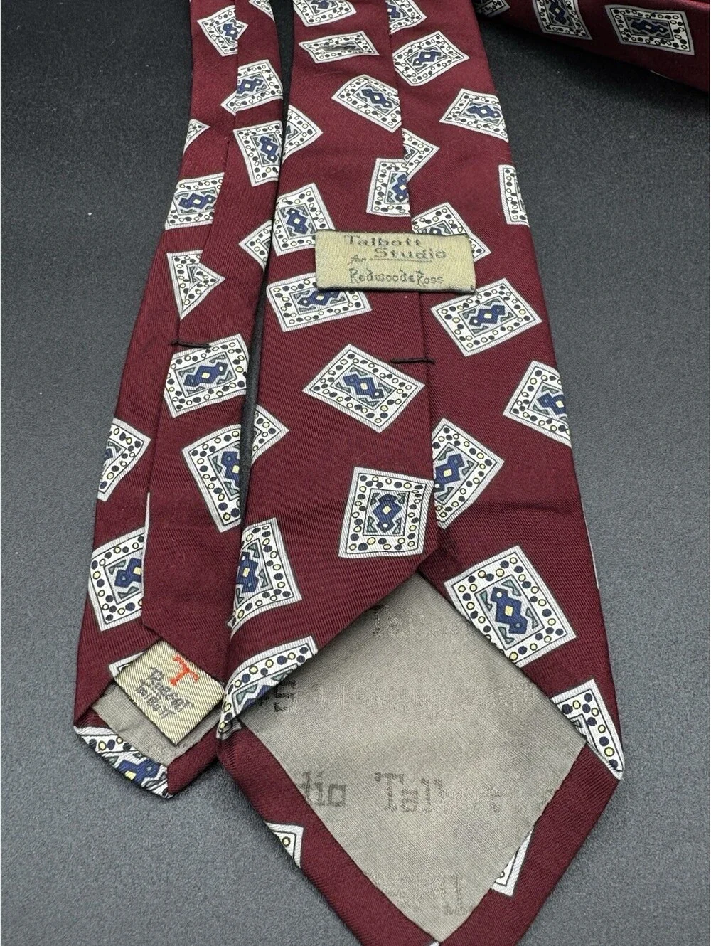 Vintage Robert Talbott Studio Silk Tie Burgundy Geometric USA 57.5x3.25